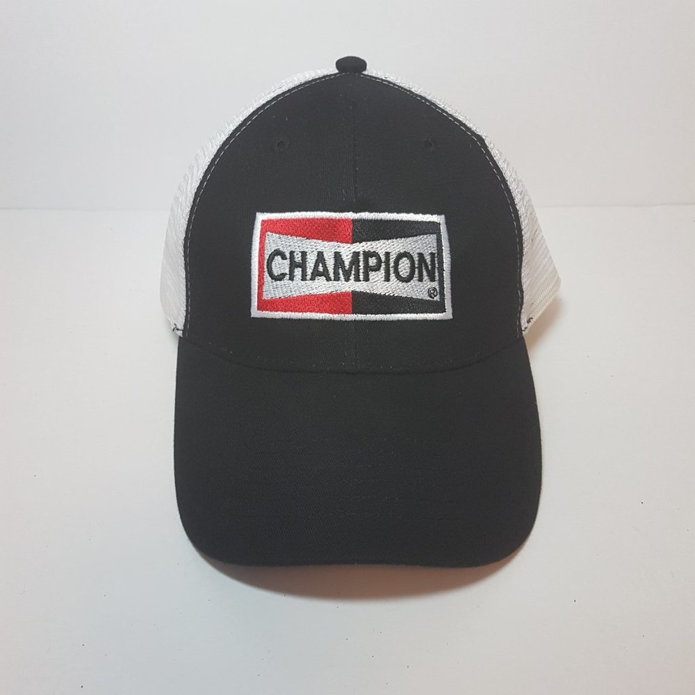 Vintage CHAMPION SPARK PLUGS Hat Snapback Trucker Hat Classic Cap Black Red Mesh - Picture 12 of 13